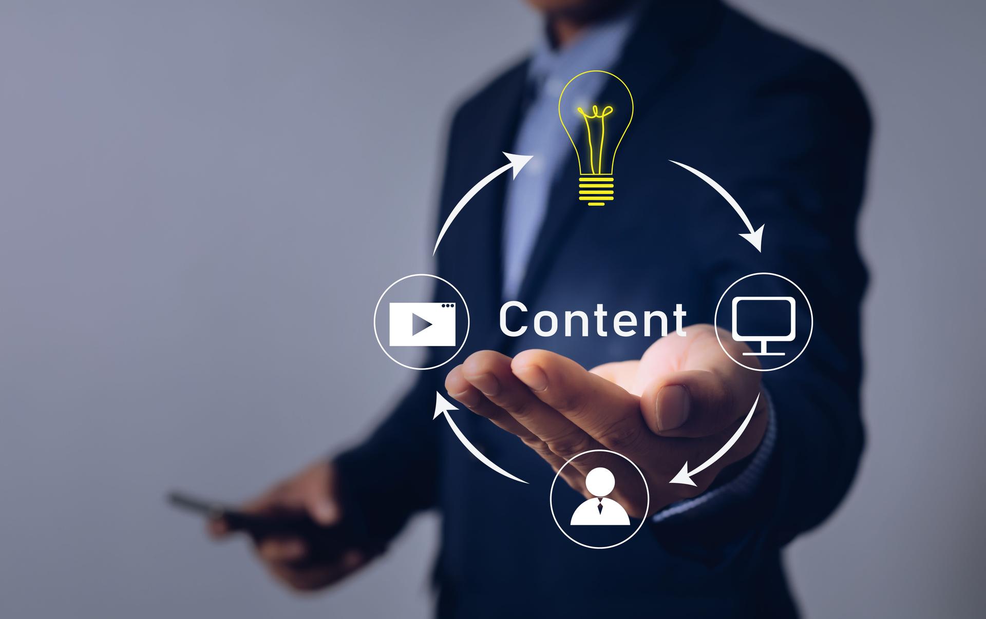 business man showing content sign with hand